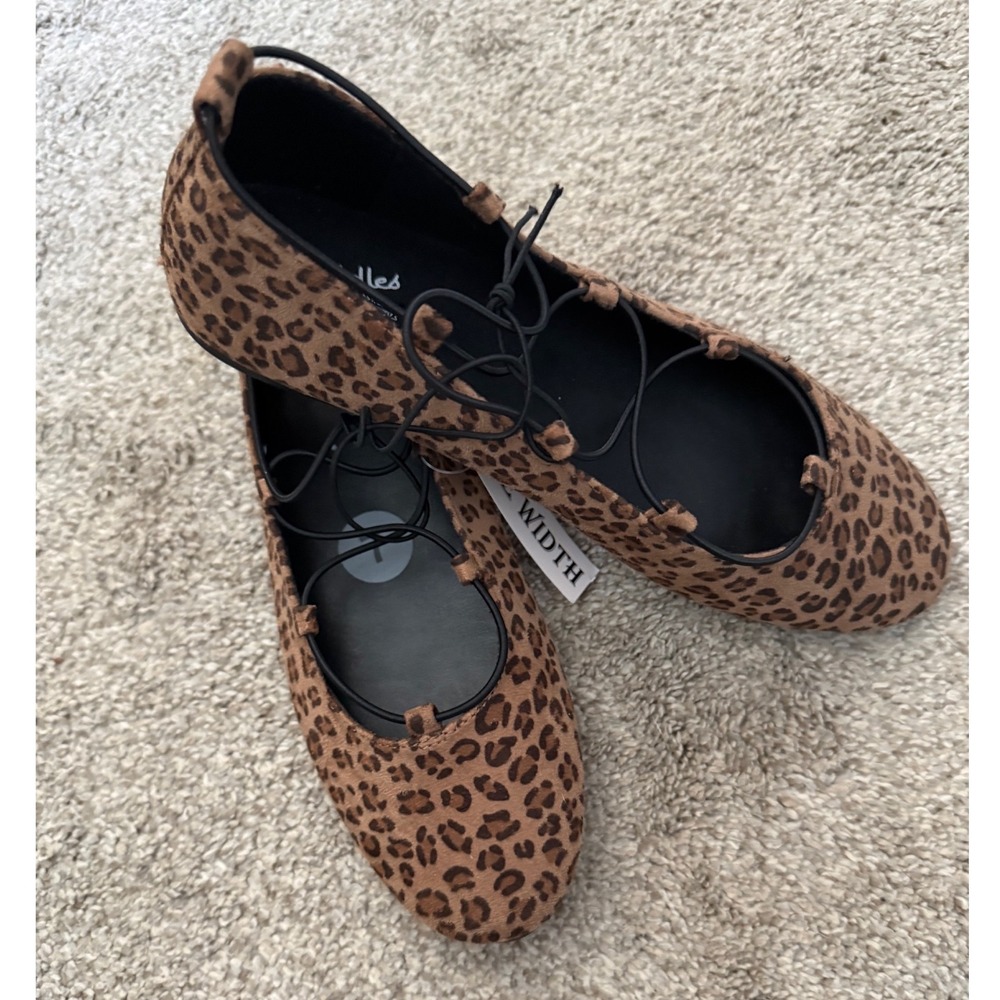 Seychelles Leopard Print Flats Memory Foam‎ Wide Width Lace Up Ballet Shoes 7W